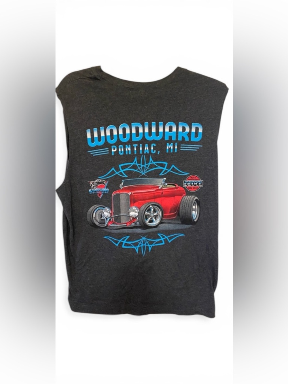 Bella Canvas Charcoal Muscle Tank with M1 logo red car